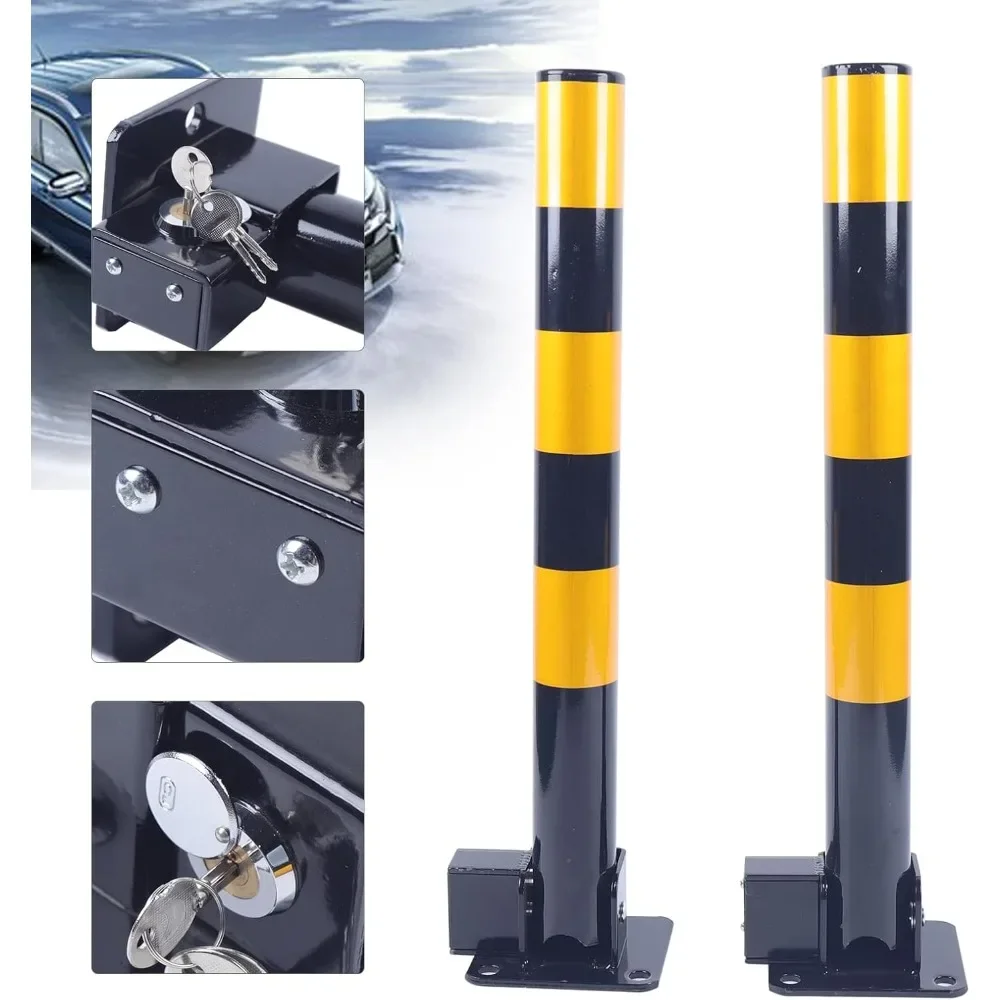 2 Parking Barrier Lockable Bar Folding Vehicle Safety Bollard Folding Parking Barrier Lockable Parking Posts 600 mm H