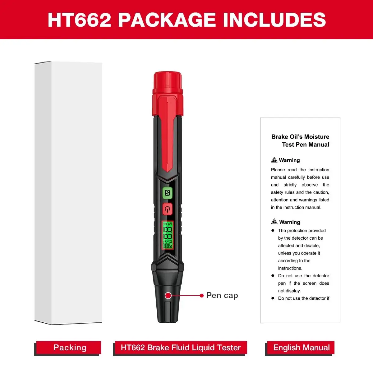 HABOTEST HT662 Remvloeistof Vloeibare Olie Tester Analyzer Meter voor DOT3/DOT4/DOT5.1 Remvloeistof Inhoud Detector