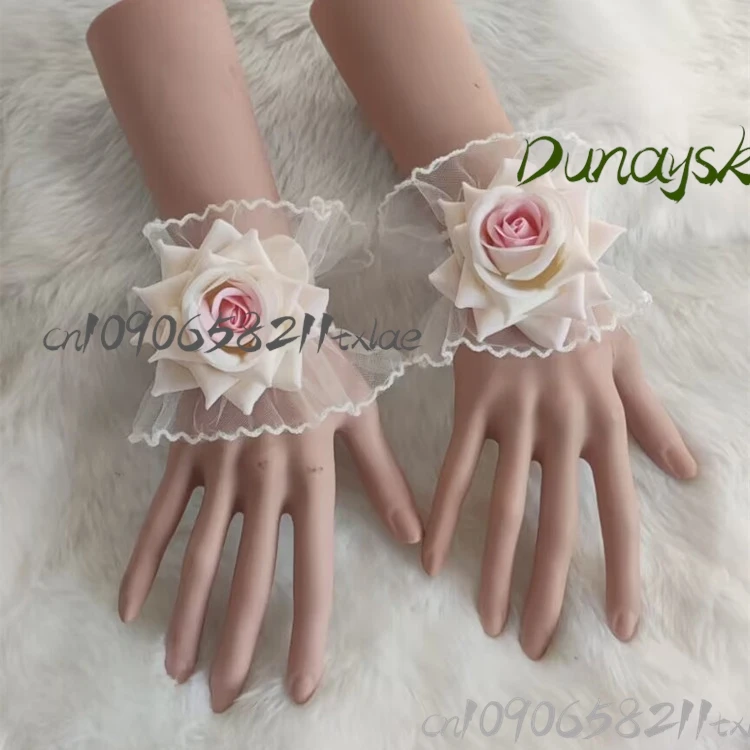 Punhos de pulso Lolita – Acessórios de mão elegantes com flores de renda, meninas doces (finetes de manga vintage, blusa romântica, enfeites de vestido
