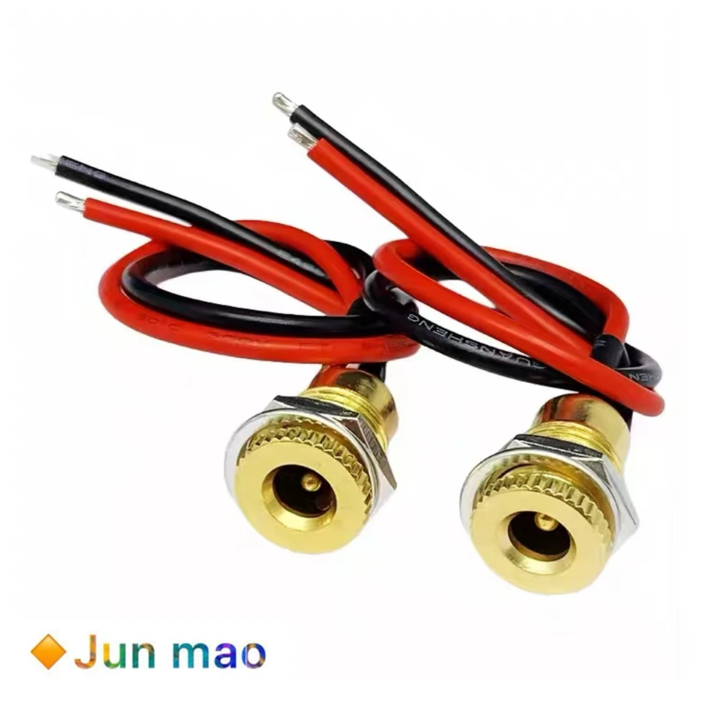 1PCSC All copper gold-plated DC-099, power socket with wire, male and female heads 5.5x2.1/2.5mm 15A high current charging