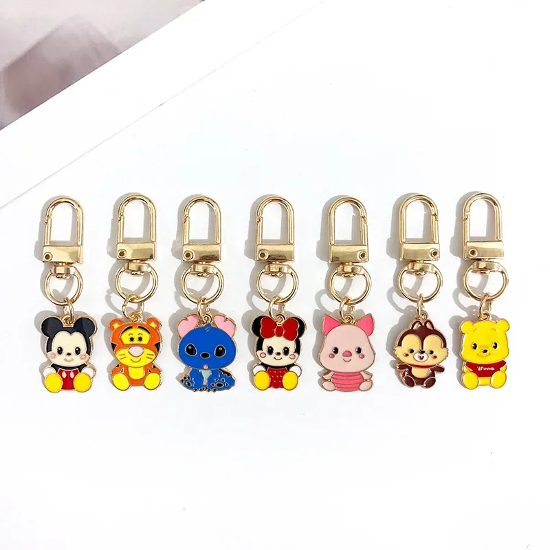 Disney Mickey Minnie Keychain Cartoon Q Version Winnie Alloy Keychain Student USB Flash Drive Backpack Pendant Gift for Children