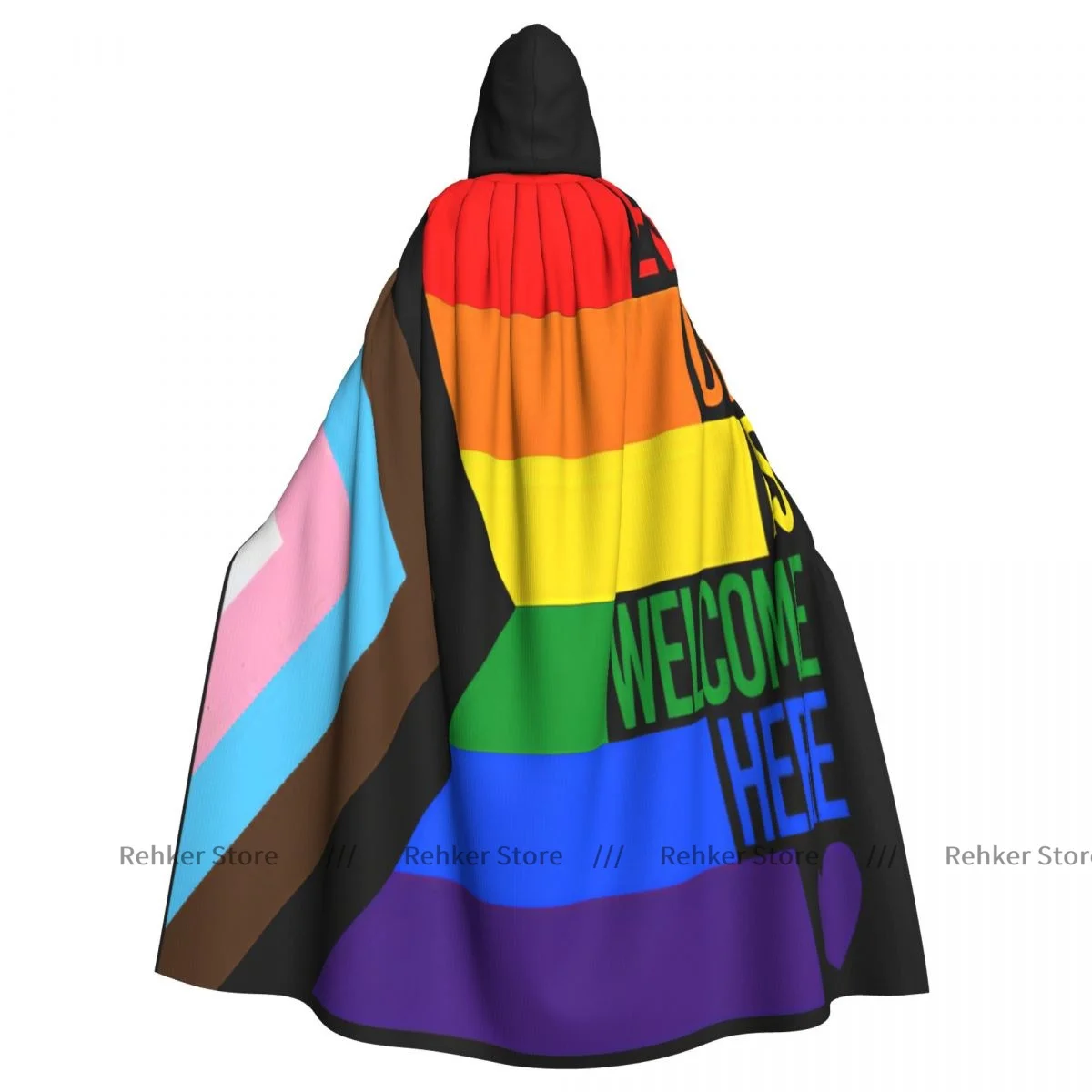 Adult Halloween Pride Flag Rainbow Cloak Cape Hooded Medieval Costume Full Length Dress Coat