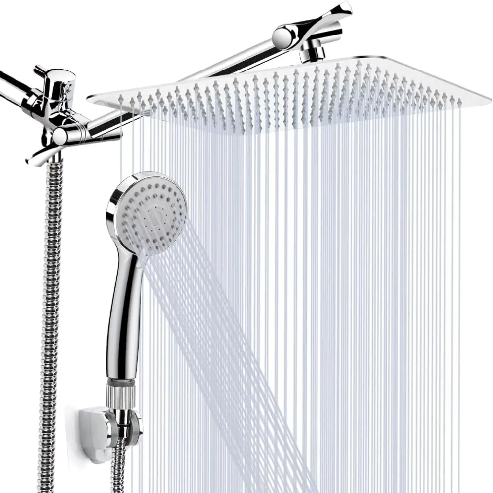 

8 Inch High-Pressure Rainfall Shower Head and Handheld Combo with 11 Inch Extension Arm for Anti-Leak Performance
