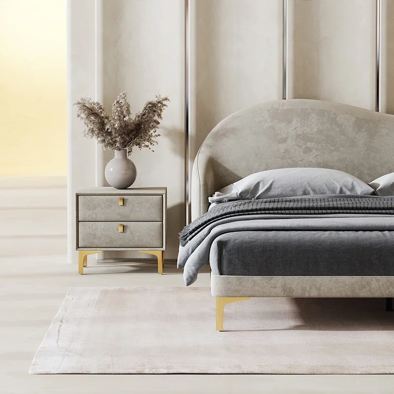 Italian Style Modern Fabric Upholstered Bed, Cloud Headboard Platform Queen Size Bed for Bedroom - view 4