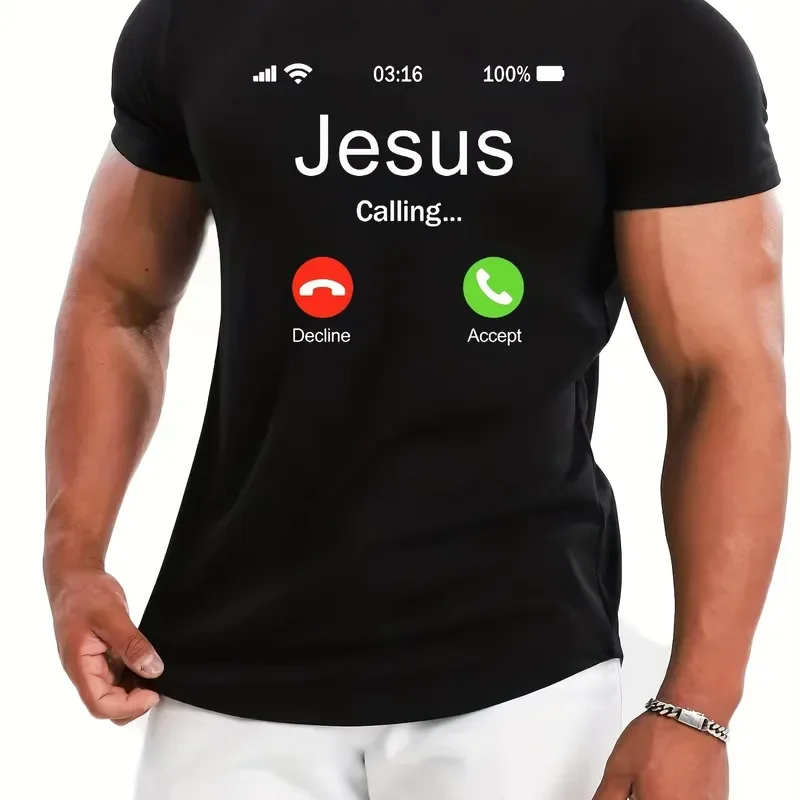 3D Printed Jesus Calling Pattern Men's T Shirt 2026 Summer Graphic Tee Comfy Casual Outdoor Tops Fashion Streetwear Hot Sale