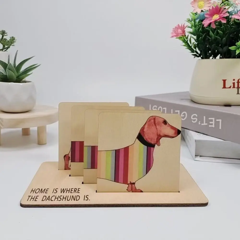 

4pcs Crafts Wooden Dog Shaped Coaster Cute Cartoon Insulation Pad Creative Heat-resistant Tea Cup Mats Gift