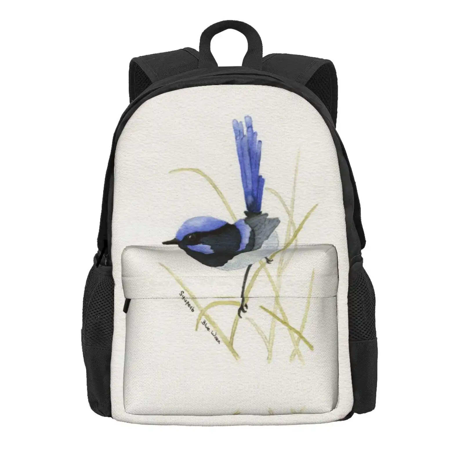 Superb Blue Wren Hot Sale Schoolbag Backpack Fashion Bags Superb Blue Wren Australian Bird Nature Wildlife Watercolour