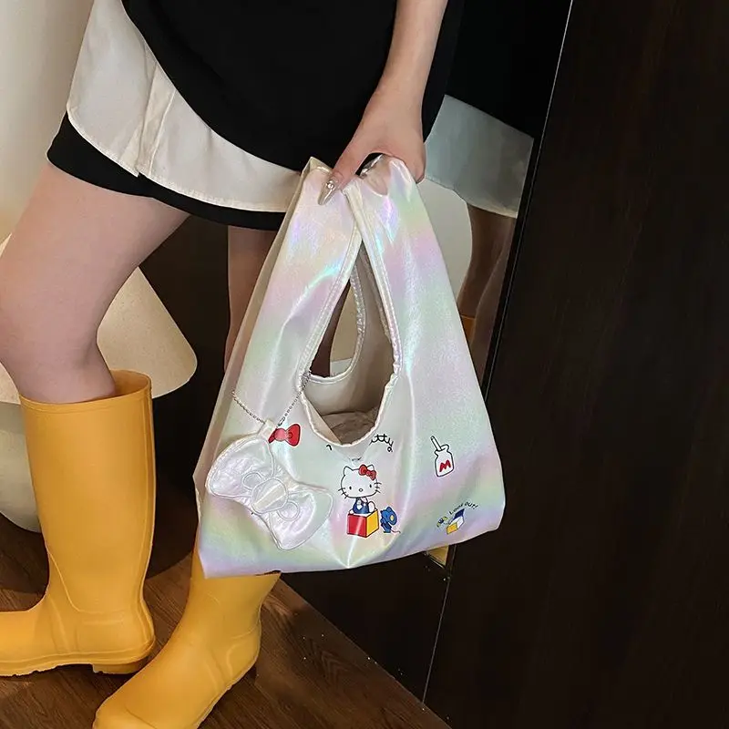 سانريو الكورية نمط حقيبة كتف كيتي حقيبة كتف سعة كبيرة موضة حلوة نمط طالب فتاة متجر حمل حقيبة حقيبة كتف