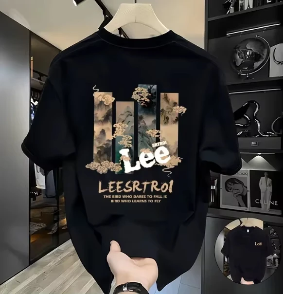 

Parent-child T-shirt futuristic print pattern, same trend family travel equipment for men and women