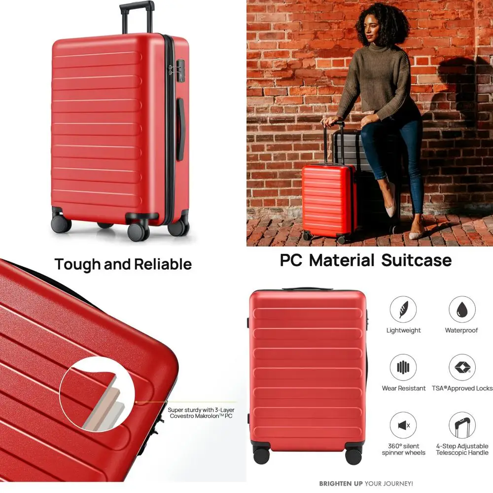 Lightweight 28 Inch Hard Shell PC Luggage with Smooth Spinner Wheels - Large Checked Suitcase for Travel
