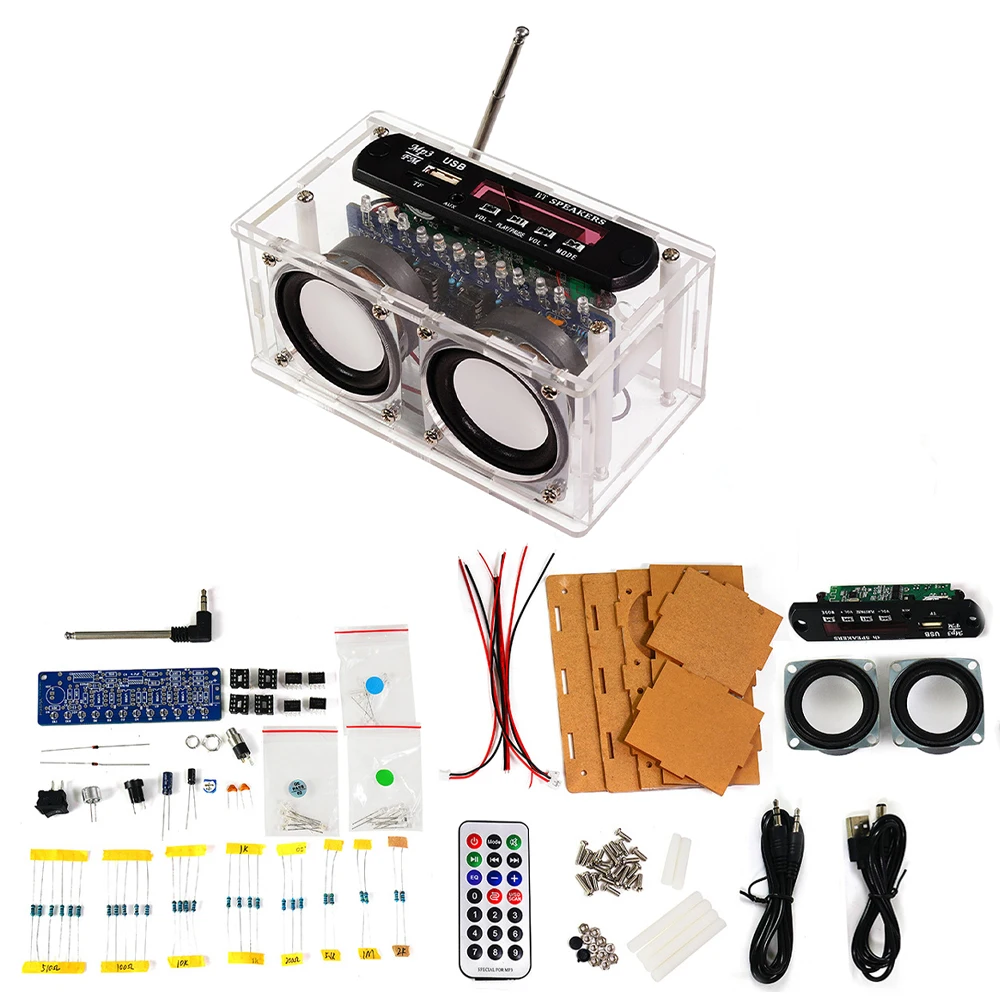 DIY 87.5-108MHZ FM Radio Stereo Kit Amplifier Bluetooth Speaker with Spectrum Electronic Fabrication Soldering Practice Parts