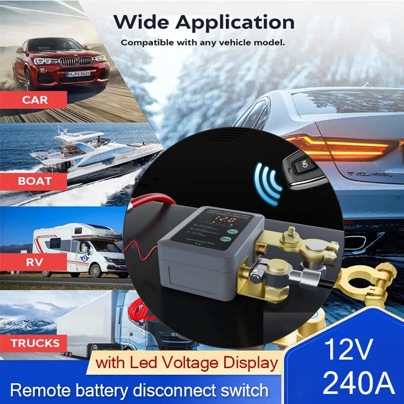 

Newest Remote battery disconnect switch 240A 12V Kill Switch with Led Voltage Display Automatic Power Shut Off Switch for Auto