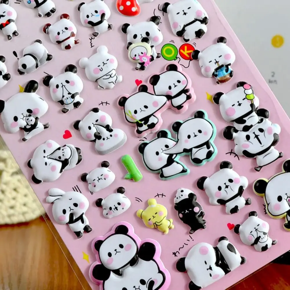 Gift Box Panda Sticker Waterproof Strawberry Bear Panda Bubble Sticker Children's Kawaii D PVC Bubble Sticker