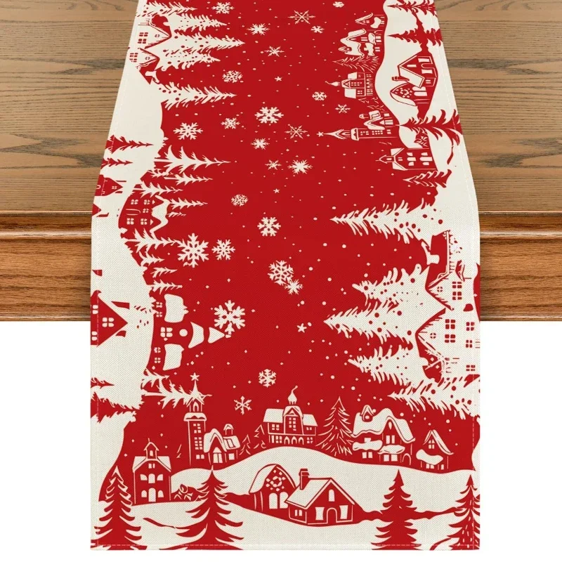 Dresser Scarf Linen Minimalist Christmas Holly Leaf Poinsettia Floral Countryside Kitchen Dinner Cover