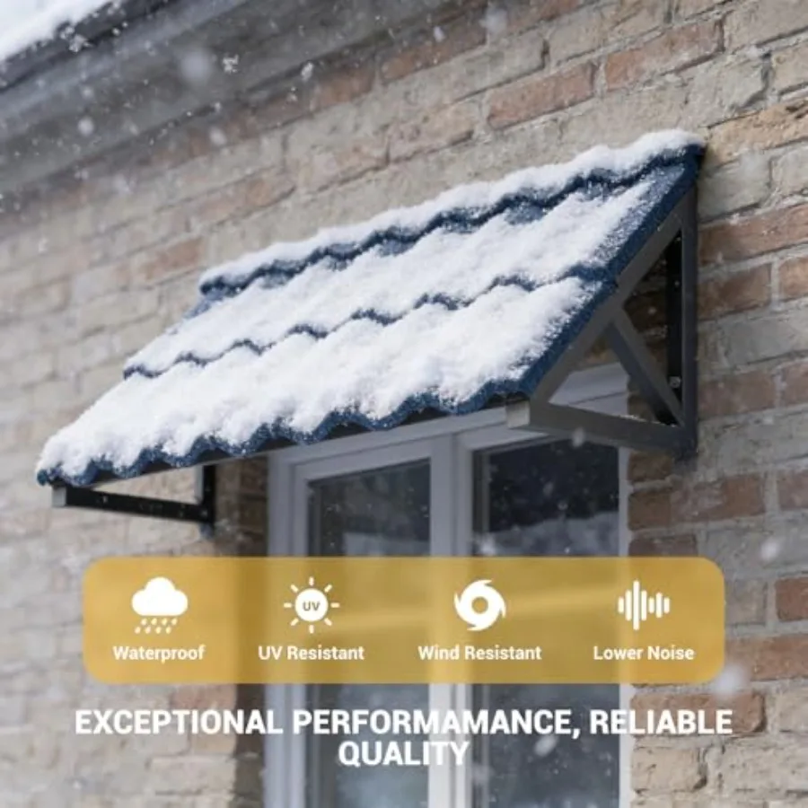 Door Entrance Color Stone Awning 52 X 30 3/4, Heavy-duty Steel Frame, Blue, All-weather Protection for Patio, Porch, Window, Ba