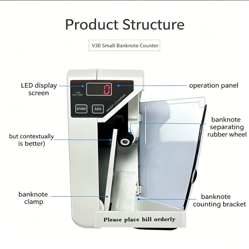 V30 LED Display Use Battery/Plug Handy Money Machine For Cash And Banknote Currency Counting Dinero  Mini Portable Bill Counter