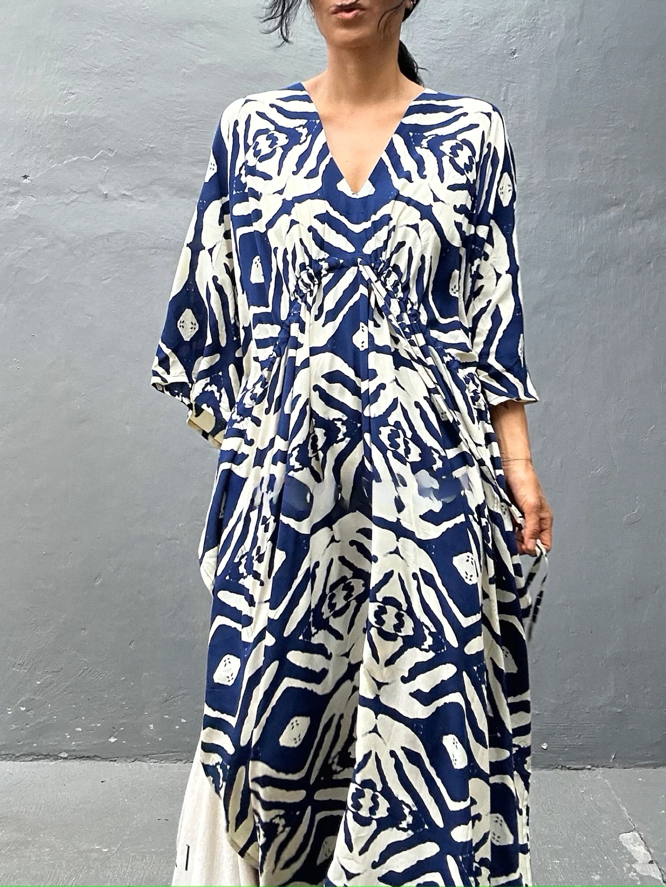 Plus Size Boho Cover Up, Dames Plus Tribal Print Lange Mouw Cover Up Lange Vest