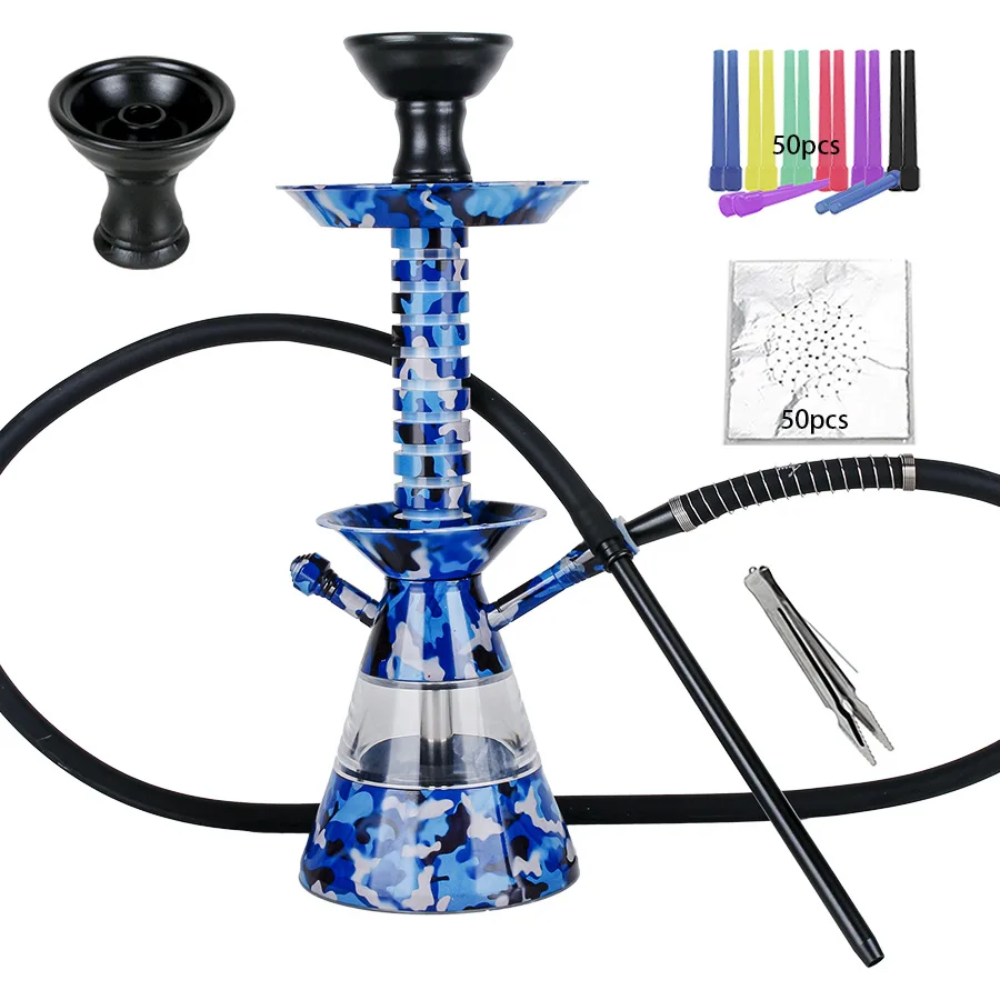 Arabic Camouflage Mixed Color Medium Single Pipe Shisha Outdoor Acrylic Portable Hookah Narguile Sheesha Chicha Nargile