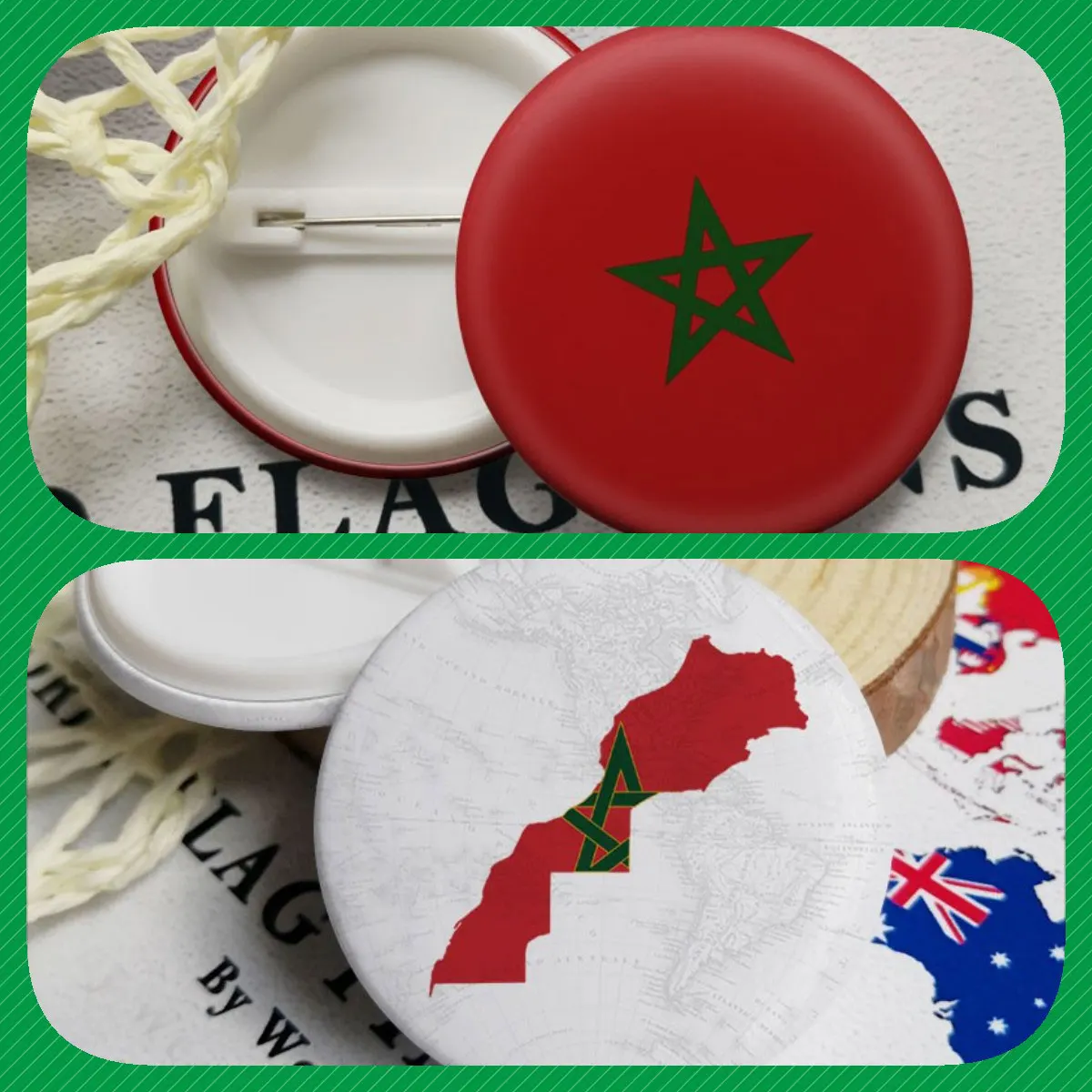 Morocco Moroccans Map Flag National Emblem National Flower Brooches Badges Lapel Pins