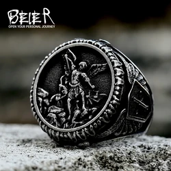 Beier New Design Stainless Steel St Christopher St Michael Ring Cross Renaissance Cross Vintage Jewelry For Men Wholesale