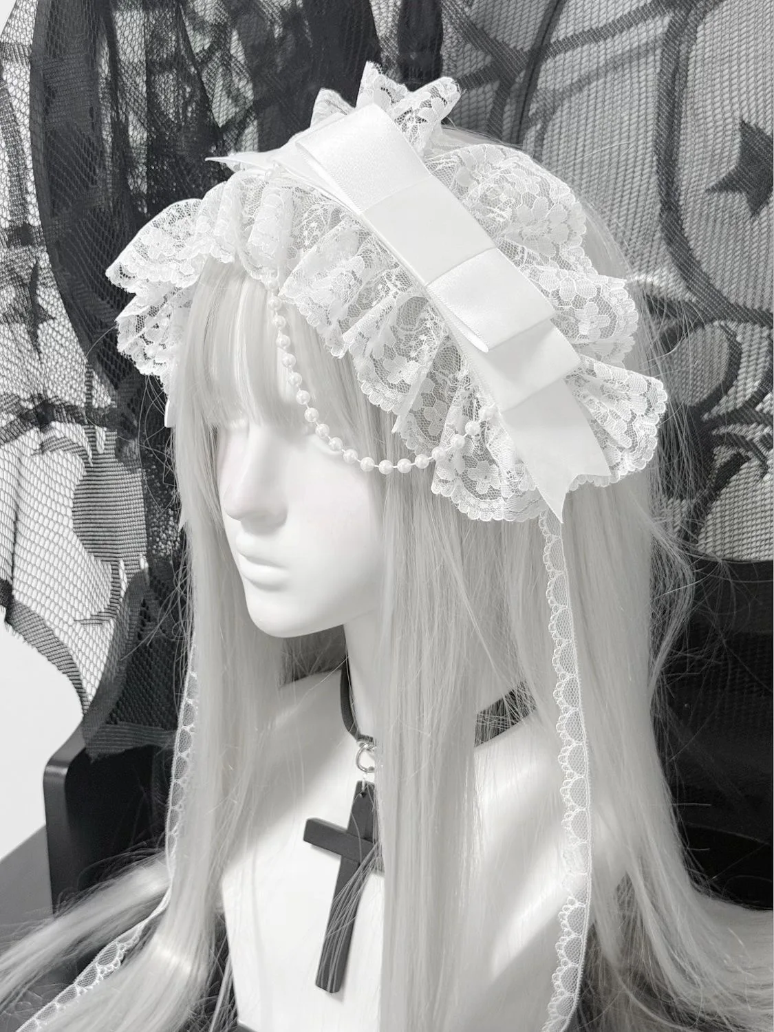 Original handgemachte Landmine Pure White Lolita breite Schleife Spitze Goth Subkultur Haar Stirnband Lolita Zubehör