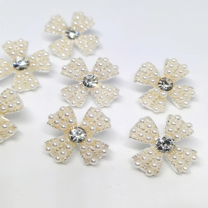 Luxury Pearl Rhinestone Bow Design Buttons Of Clothing High Quality Fashion Decor Button Metal Sewing Apparel Needlework DIY