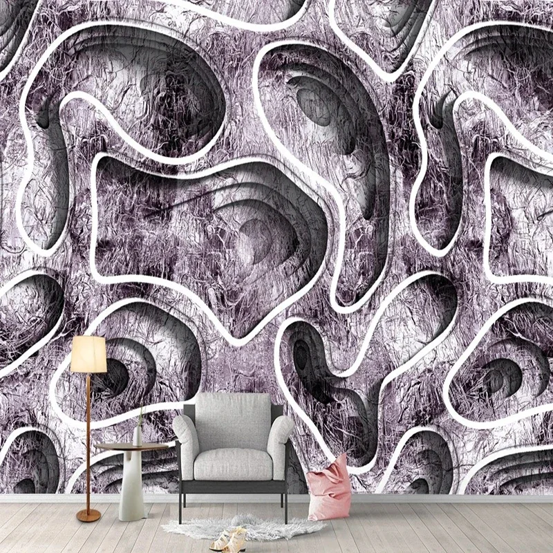 Purple Three-dimensional Abstract Pattern Photo Mural Living Room Background Wallpaper Designs Building Supplies Eco-friendly