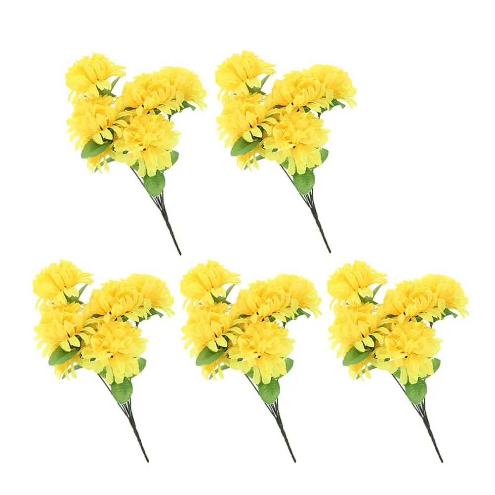 

5 Pcs Artificial Chrysanthemum Bouquet Simulated Autumn Floral Stems Realistic Dried Marigold Flowers Versatile Grave Decor Safe