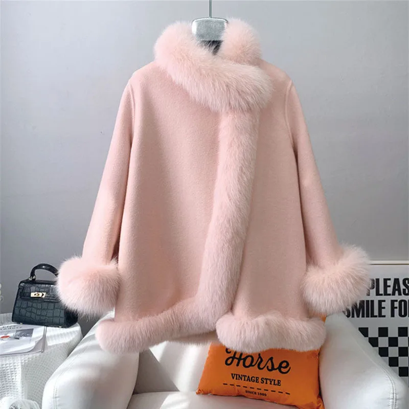 Autumn Winter Jacket Cloak Imitation Fur Coat Ladies Double-Sided Wool Coats New Women\'s Female Outerwear Fashion Women Clothing