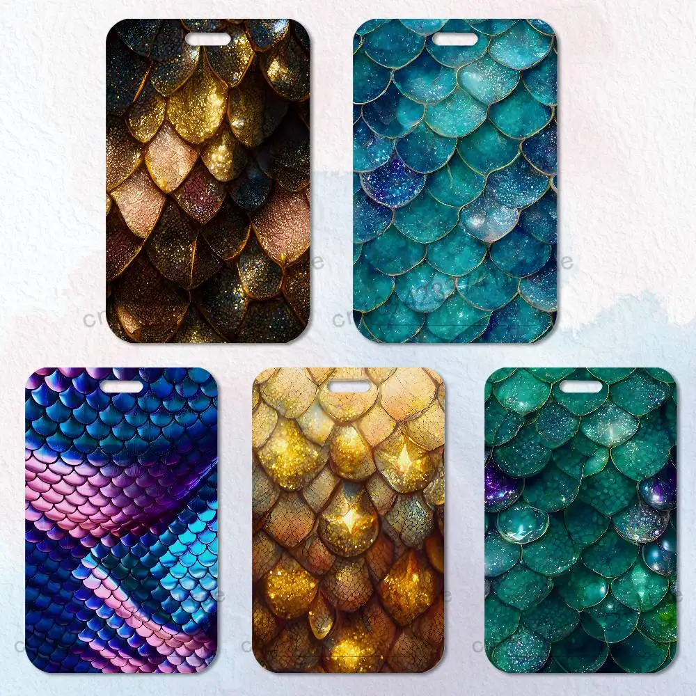 

Dragon Scale Card Holder Durable With Carabiner Name Tag Vertical ID Badge Holders Credentials Protection