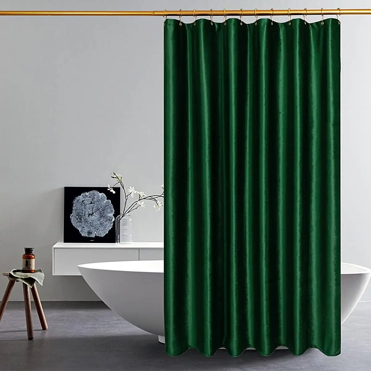 

Thicken Velvet Dark Green Shower Curtains for Bathroom, Luxury 260 GSM Heavy Duty Fabric Shower Curtain with Hooks, Wash