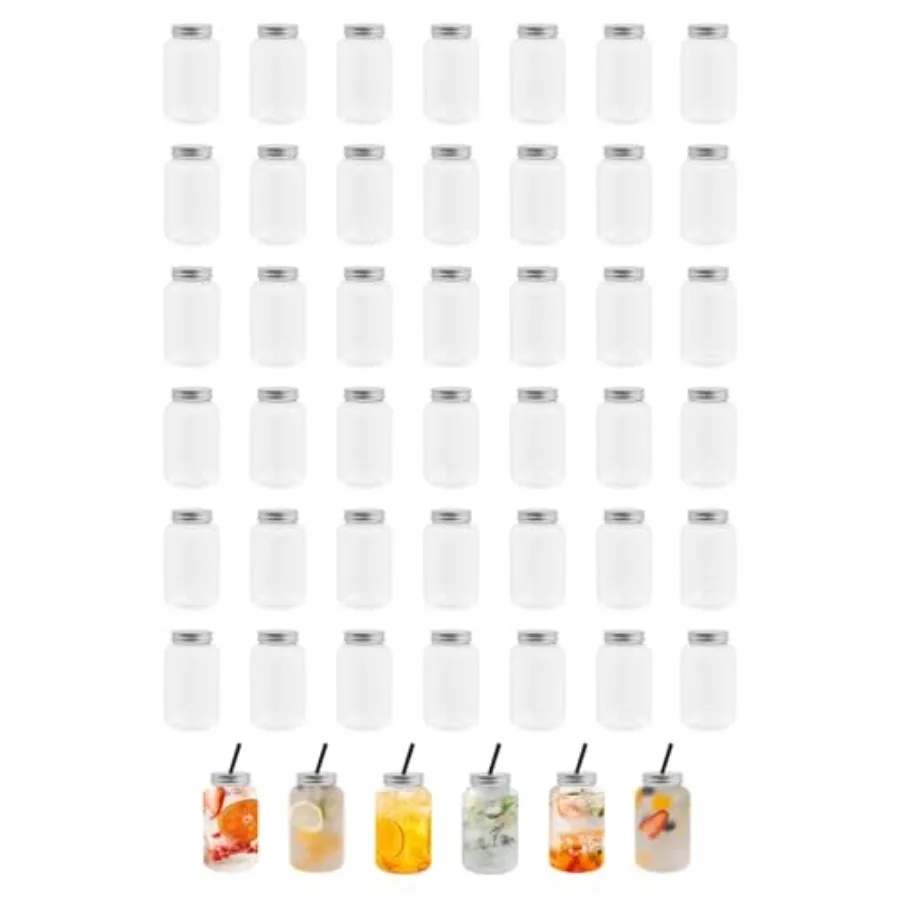 

48 шт. пластиковых баночек для молочного чая с крышками, бутылки для сока, контейнеры для напитков с алюминиевыми крышками для свадебных вечеринок, для воды, молока, пива