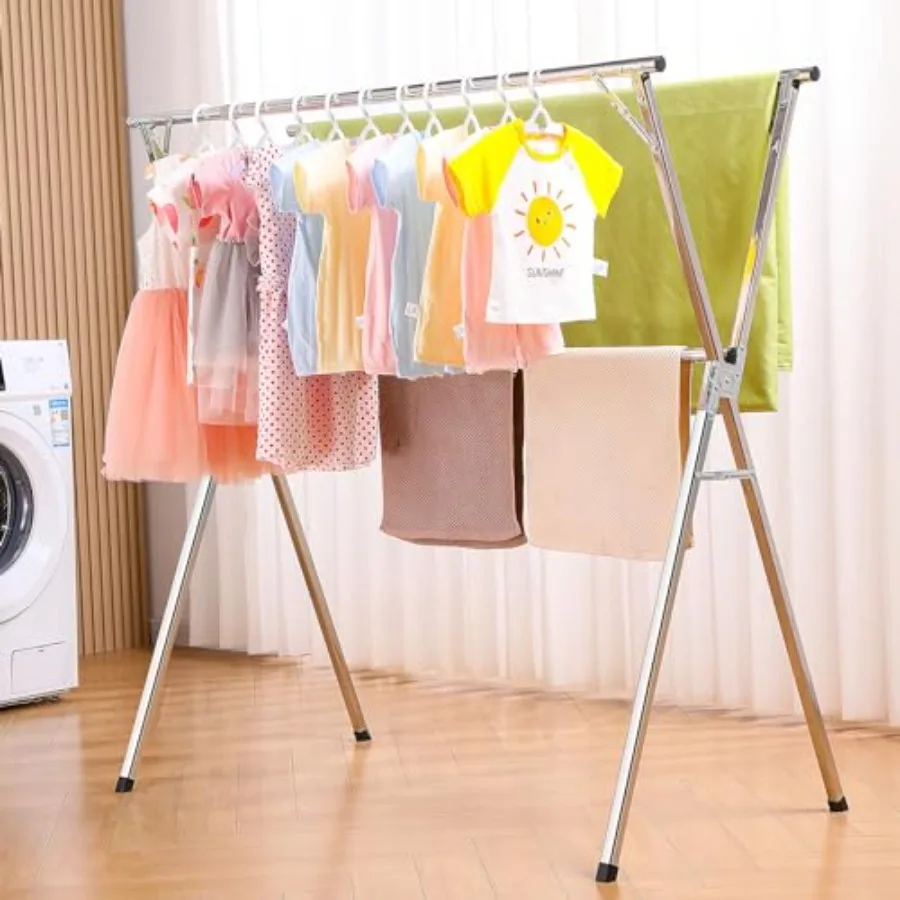 

Drying Rack Clothing 79 Inches Adjustble and Foldable Laundry Drying Rack Heavy Duty Stainless Steel Clothes Drying Rack with 2