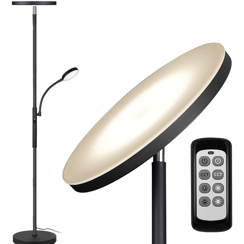 Stehlampe, LED-Stehlampen für helle Wohnzimmerbeleuchtung, 27 W/2000 lm Hauptlicht und 7 W/350 lm Seitenleselampe