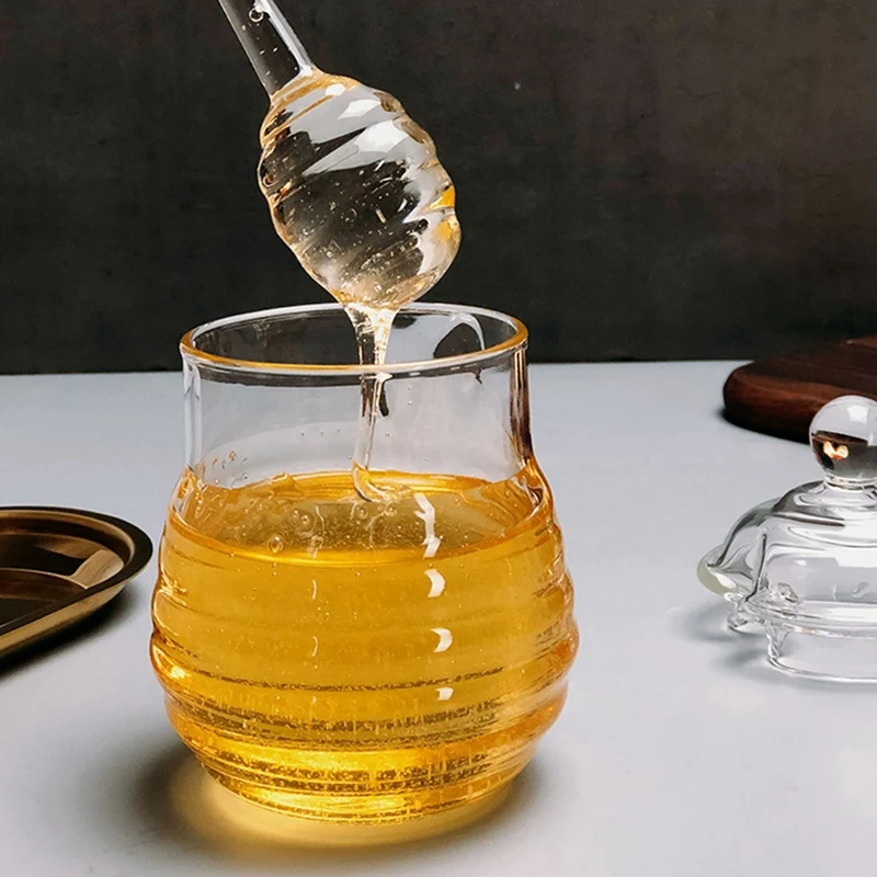 Glass Honey Jar High Borosilicate Glass Kitchen Jar Honey Pot With Dipper And Lid Storage Jar Container 250ML image 6