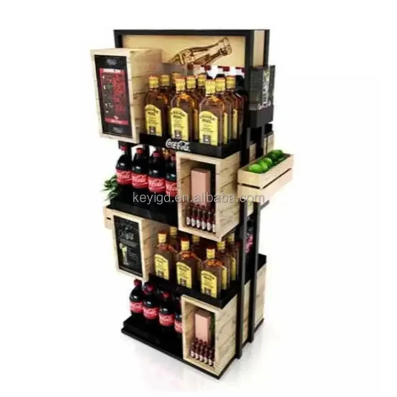 custom.Supermarket Wine Retail Standing Liquor Bottle Storage Rack Soda Beverages Drink Display Stand Coca