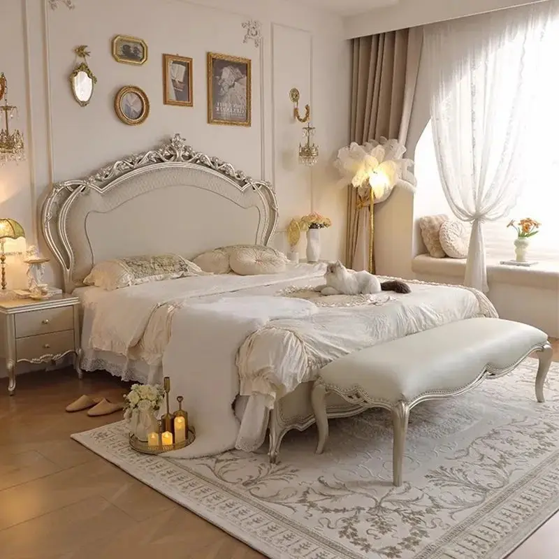 

Прикроватный табурет, кровать для спальни для девочек, резиновое дерево, массив дерева, французская кровать принцессы, европейская кровать, мягкая сумка, американский свет, роскошная прикроватная тумбочка