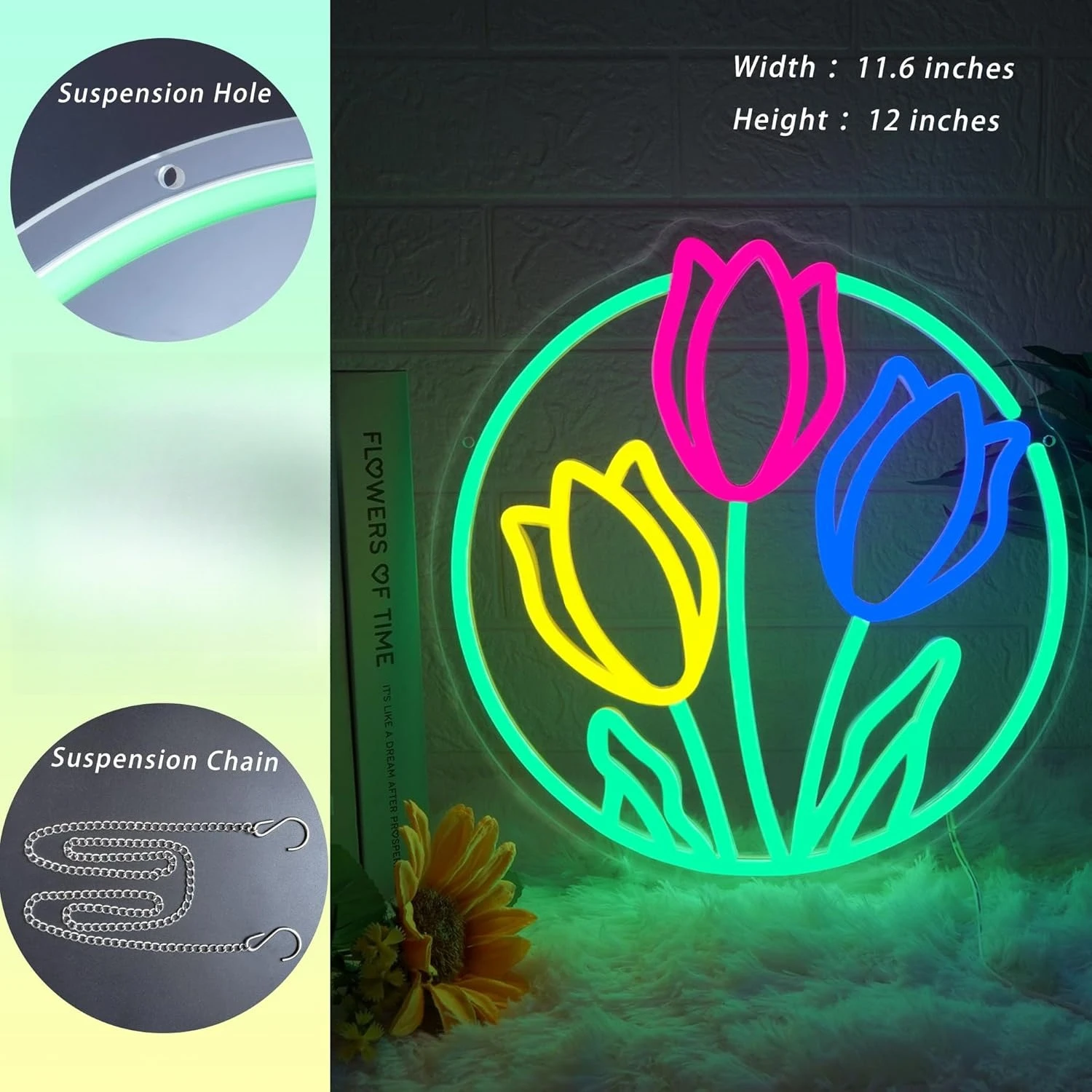 Tulip Flower LED Neon Sign Colorful Decor USB Dimmable Neon Light Florist Shop Garden Party Bedroom Balcony Flower Market Decor