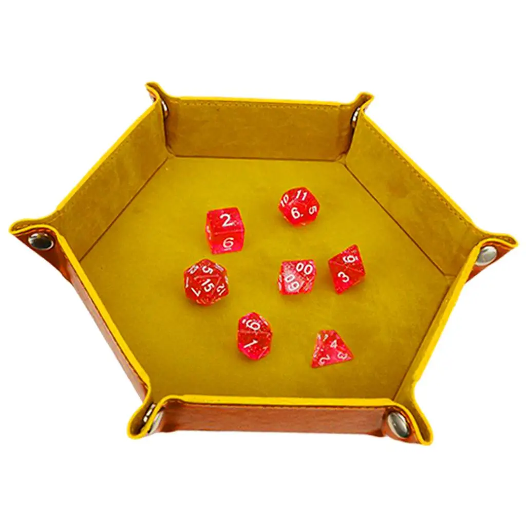 Bandeja de dados hexagonal portátil, flanela, interior de couro, armazenamento de jóias, organizador dobrável, tapete de jogo para jogos de festa em família