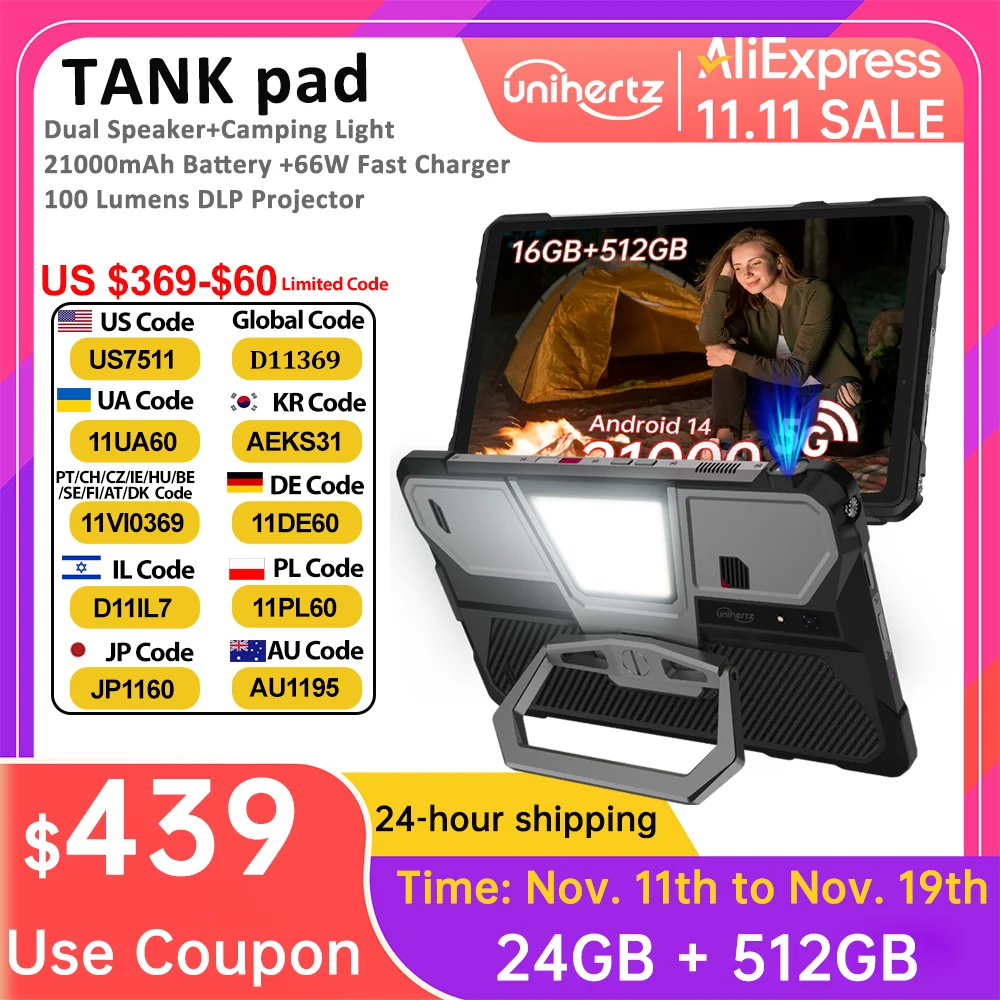 Unihertz Tank PAD by 8849 Rugged Projector Tablet 21000mAh 10.95