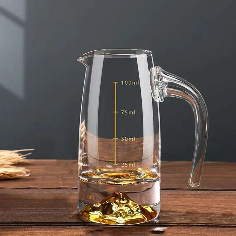 Drinkware creativo, dispensador de vino de 3,5 oz y 100ml, olla de vino tinto con asa, diseño de montaña dorada, jarra de vino extranjera con líneas de escala