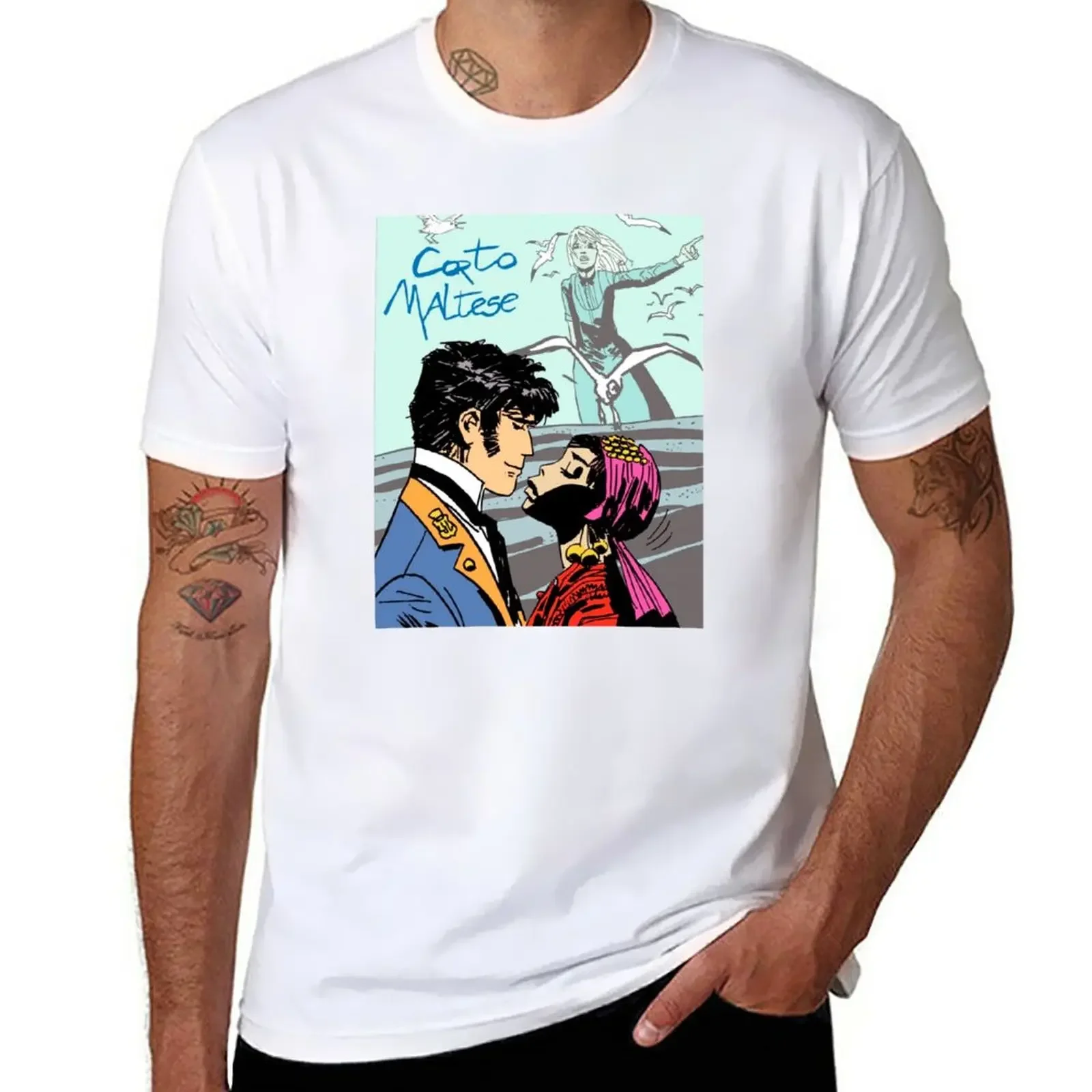 Short sleeve anime clothes custom t shirt graphic t shirts mens funny t shirts New Corto Maltese - Kissing Girl T-Shirt