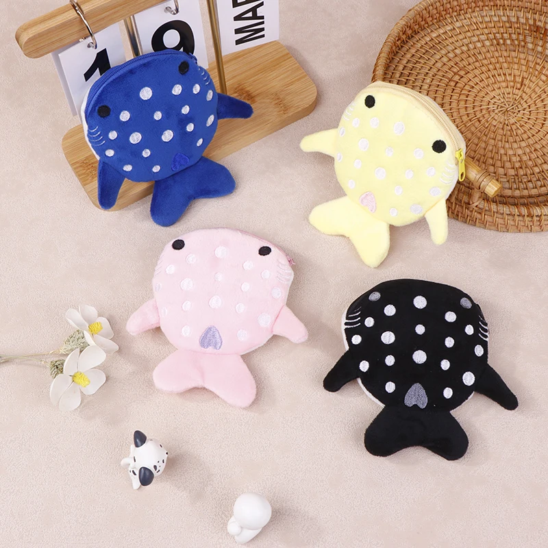 New Plush Animal Wallet Cartoon Plush Shark Coin Purse Zero Wallet For Kids Zipper Coin Bag Cute Pendant Data Cable Bag Gift