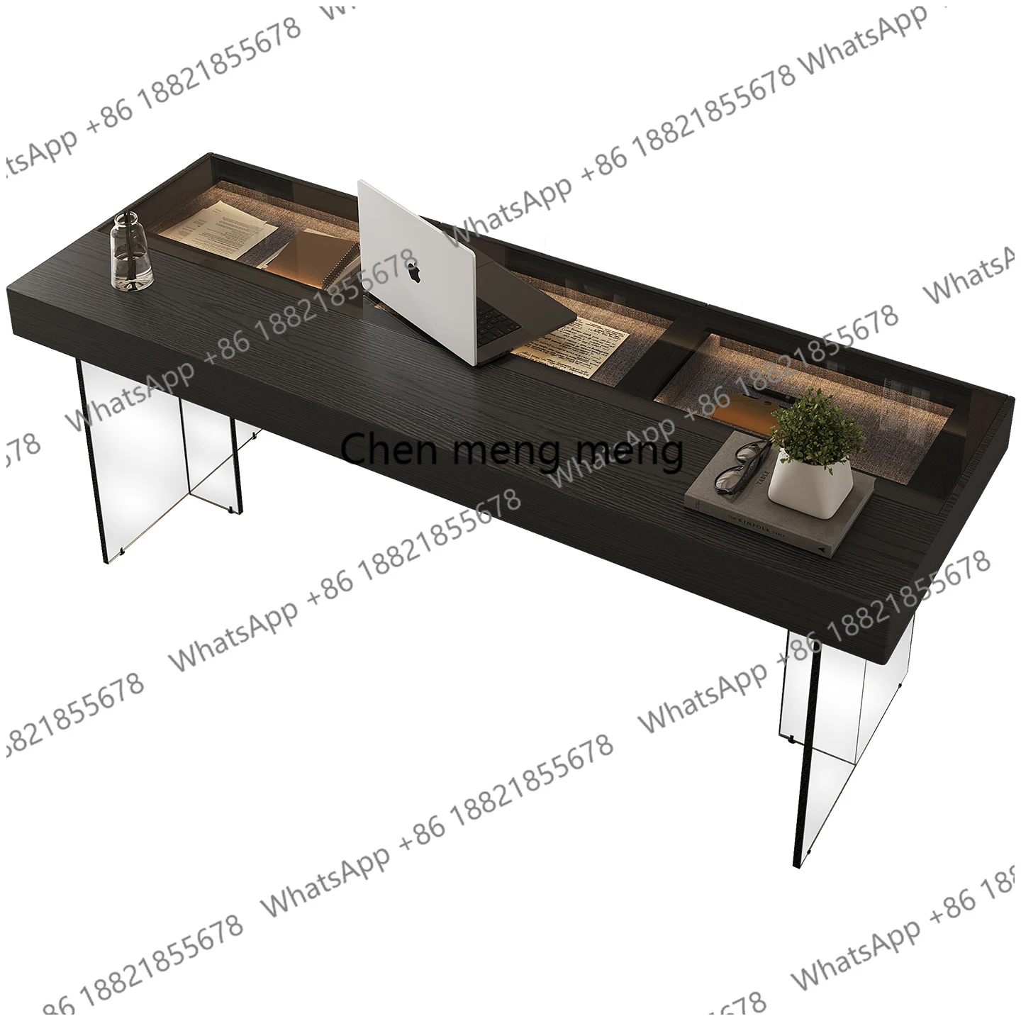 

Italian minimalist desk tempered glass acrylic suspended computer solid wood desk