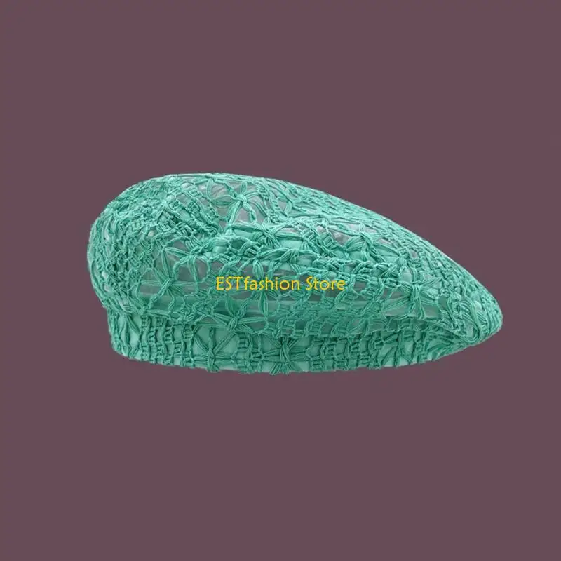 Y5GC Crocheted Cap Women Handmade Color Hollow Floral Vintage Painter Hat