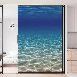 Privacy Windows Film Decorative Sea Landscape Series Stained Glass Window Stickers No Glue Static Cling Frosted Window Cling