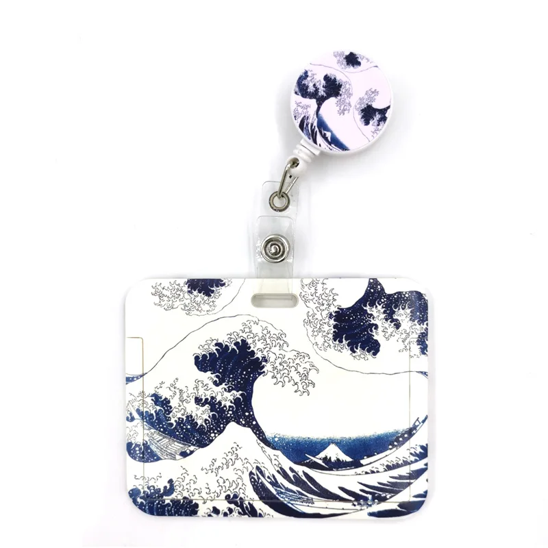 Art Painting Kanagawa Hokusai Waves Cute Card Cover Clip Lanyard Retractable Student Nurse Badge Badge Holder accessories