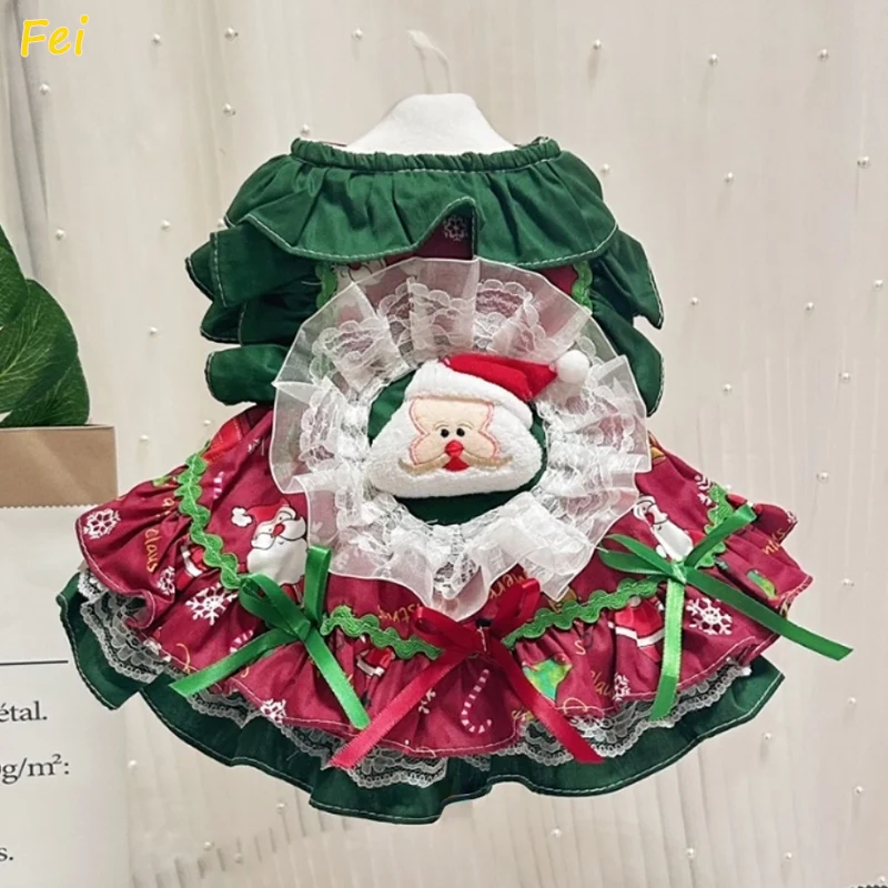 

Puppy Dog Christmas Clothing Autumn Winter Warm Cotton Velvet Bow Princess Dress For Small Medium Dog Schnauzer Pet Dog Clothes