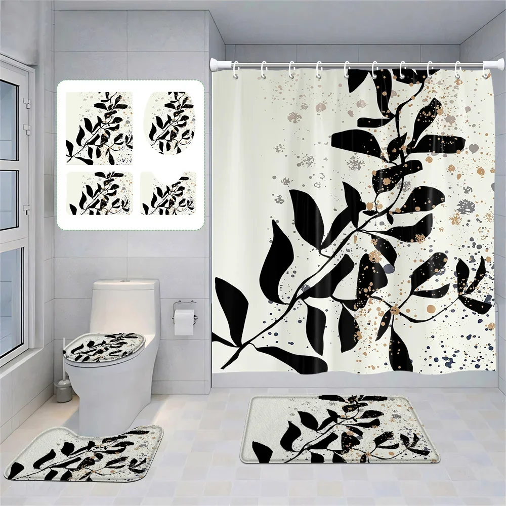 

Four-Piece Set Morandi Bathroom Decorative suit Abstract Art Shower Curtain Non-Slip Floor Mat Toilet Mat home decoration