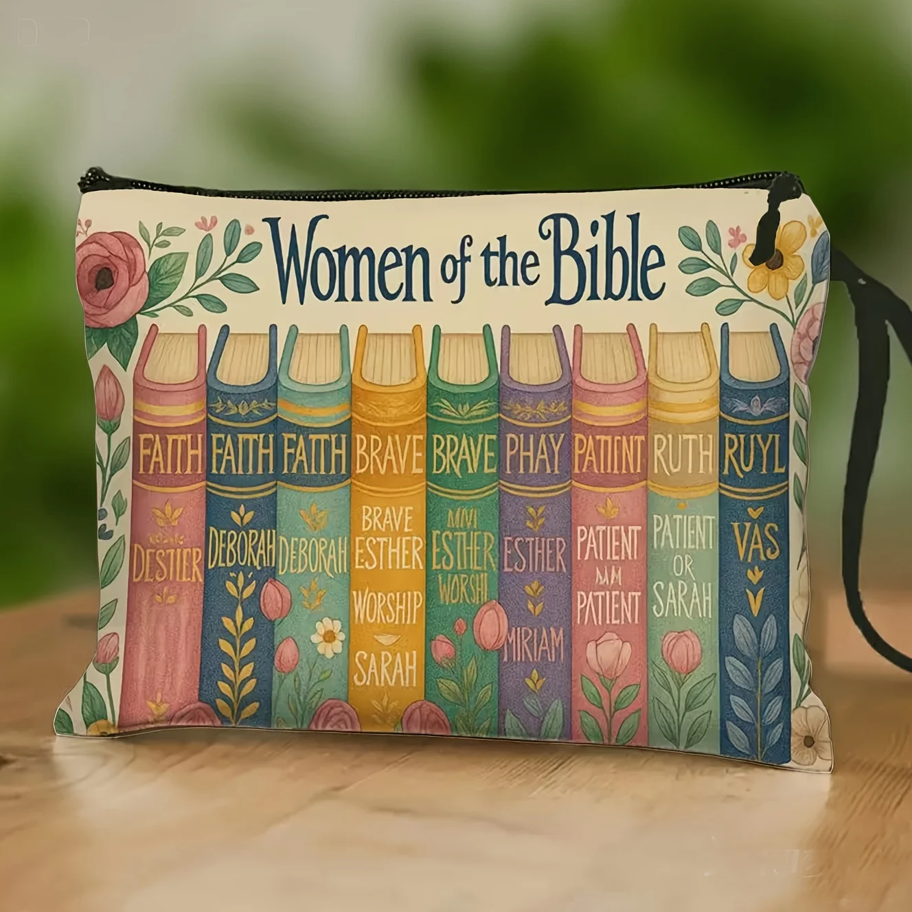 

Women of the Bible Bible Verse Book Cover Washbag with band - Foldable Zippered Toiletry & Makeup Bag Suitable for Women G